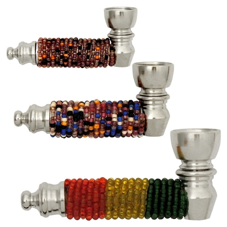 3" Colorful Beaded Metal Hand Pipe | Colors Come Assorted