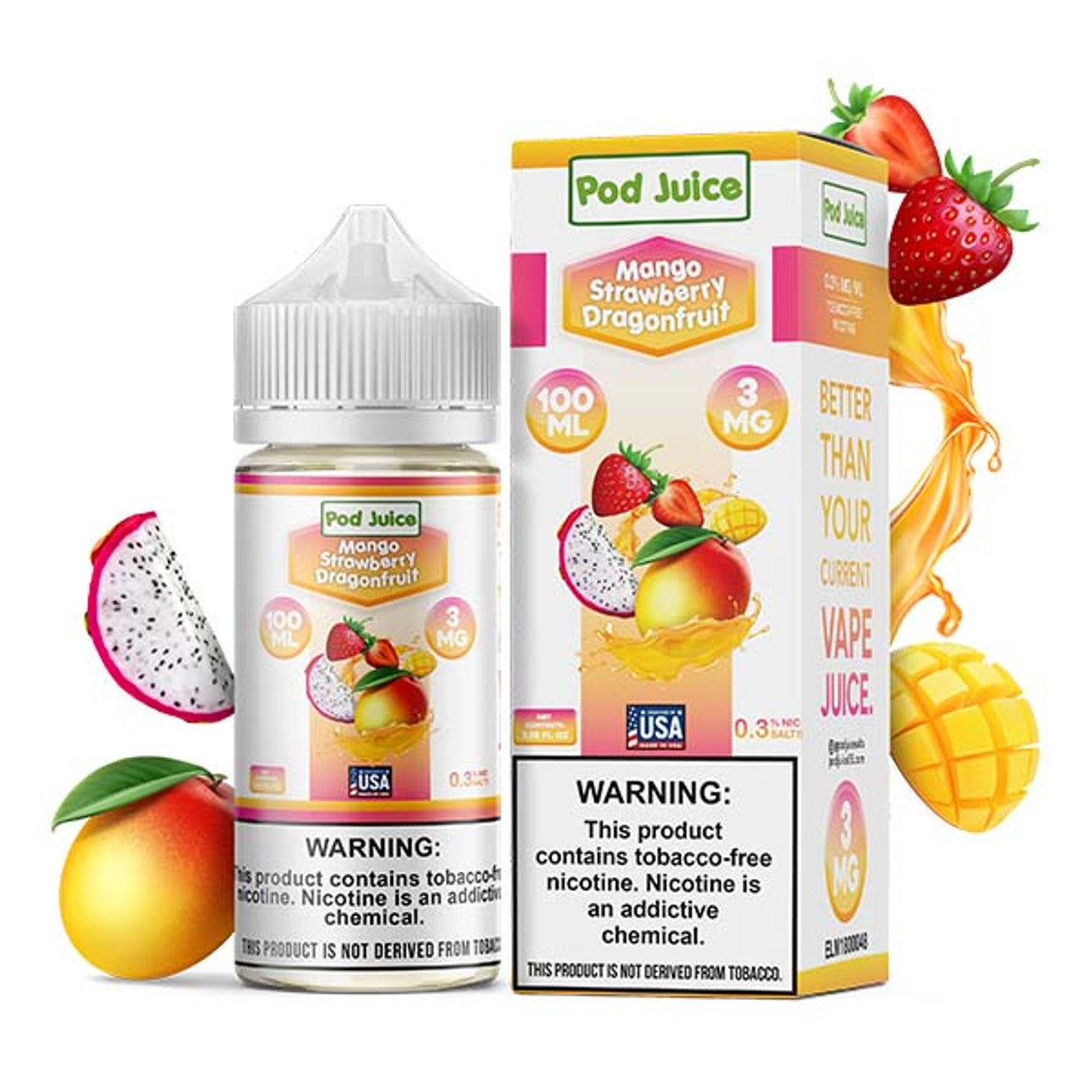 Pod Juice Nicotine E-Juice | 3-6MG | 100ML | Multiple Flavor Option