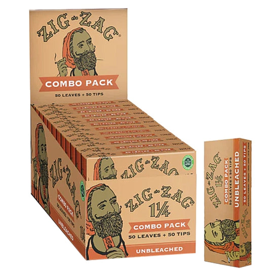 Zig-Zag Combo Pack | 1 1/4 | 50 Leaves - 50 Tips | Unbleached