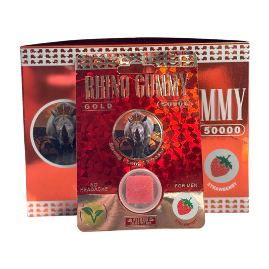 RHINO Gummy Gold 50000 | Strawberry | 24ct Per Display