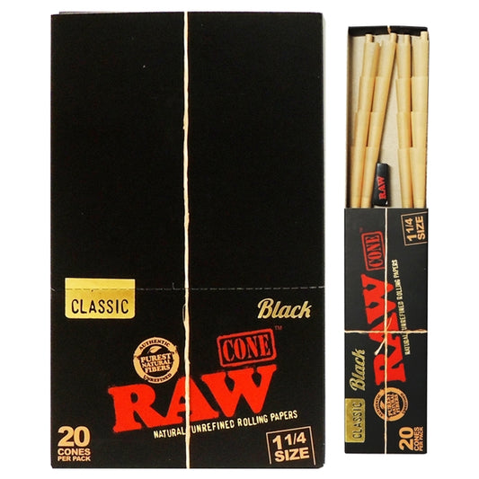 RawBlackClassicCones_11/4Size_20ConesPerPack