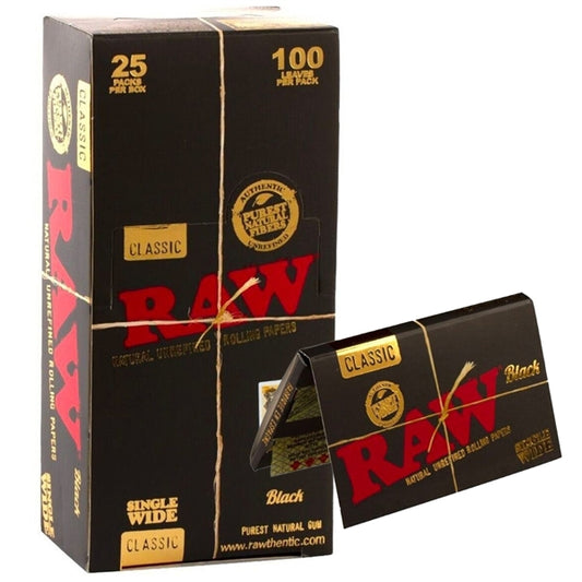 RawBlack_ClassicRollingPaper_SingleWide_25PacksPerBox