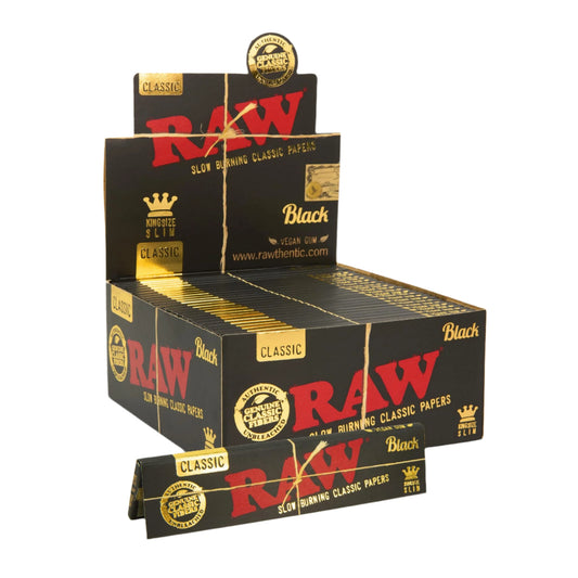 RawClassic_BlackRollingPaper_KingSizeSlim_50PacksPerBox