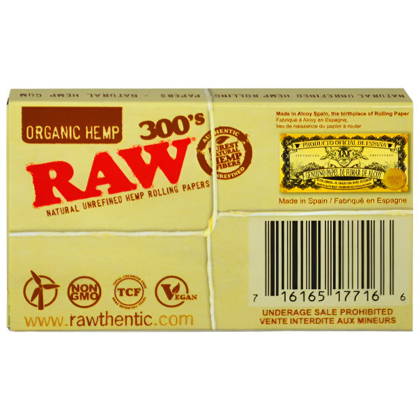 RawOrganicHempRollingPaper_11/4Size_300LeavesPerPack