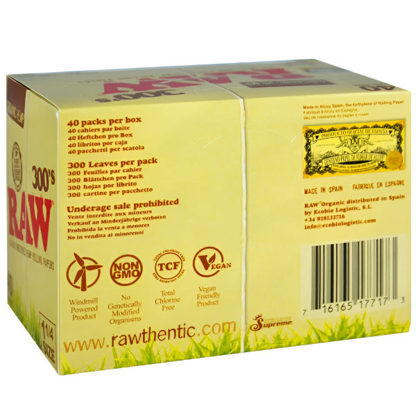 RawOrganicHempRollingPaper_11/4Size_300LeavesPerPack