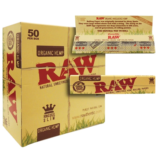 RawOrganicHemp_RollingPaper_KingSizeSlim_50PerBox
