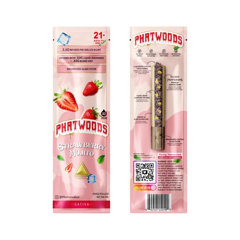Phatwoods 2.5G Infused Pre Rolled Blunt (THC-P) | 20CT Per Display Box | 2 Flavor Option