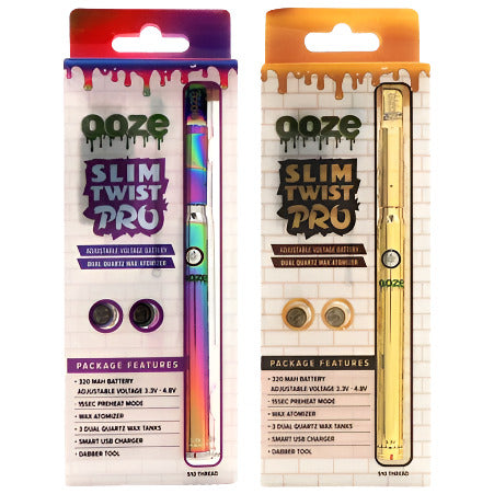 Ooze Slim Twist Pro Pen Battery | 3 Daul Quartz Wax Tanks | 320 mAh | 2 Color Options