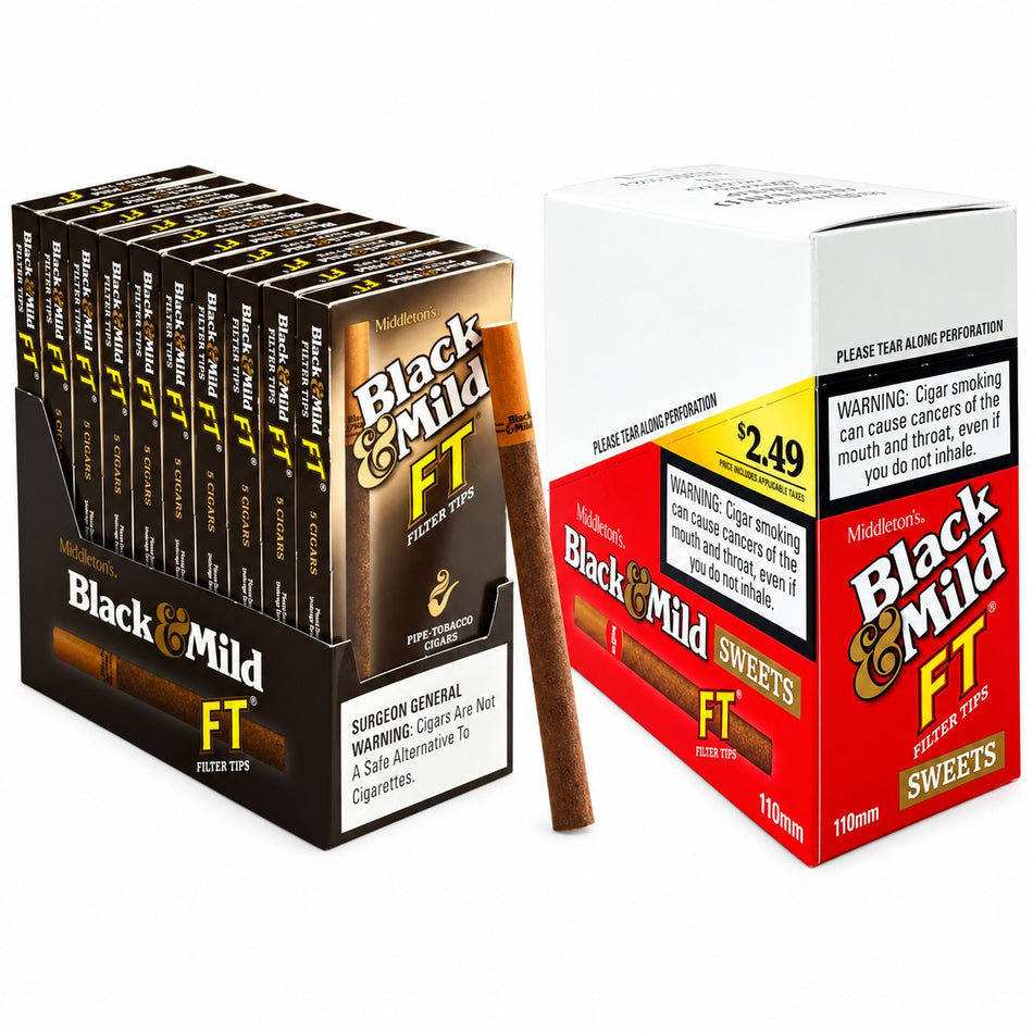 Black & Mild Filter Tip Cigarillos | 50CT | 2 Flavor Option