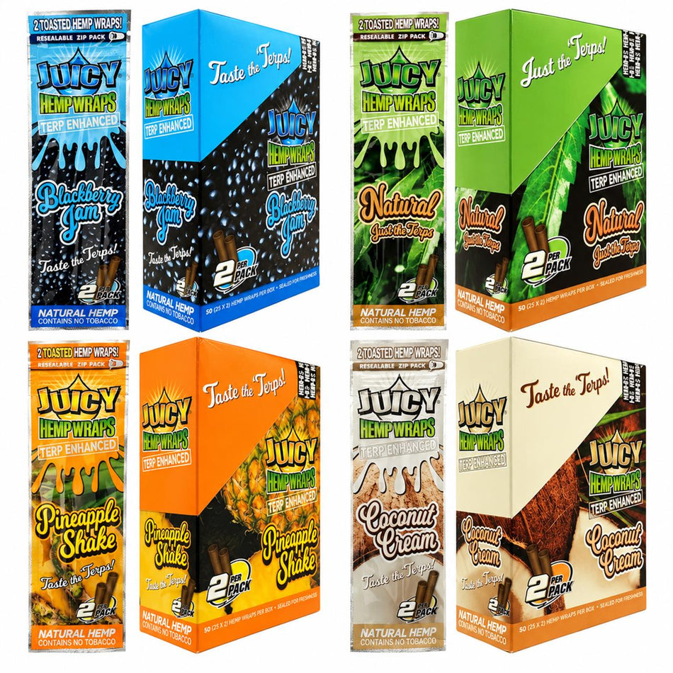 Juicy Hemp Wraps | Terp Enhanced | 25 Pouches | 2 Wraps