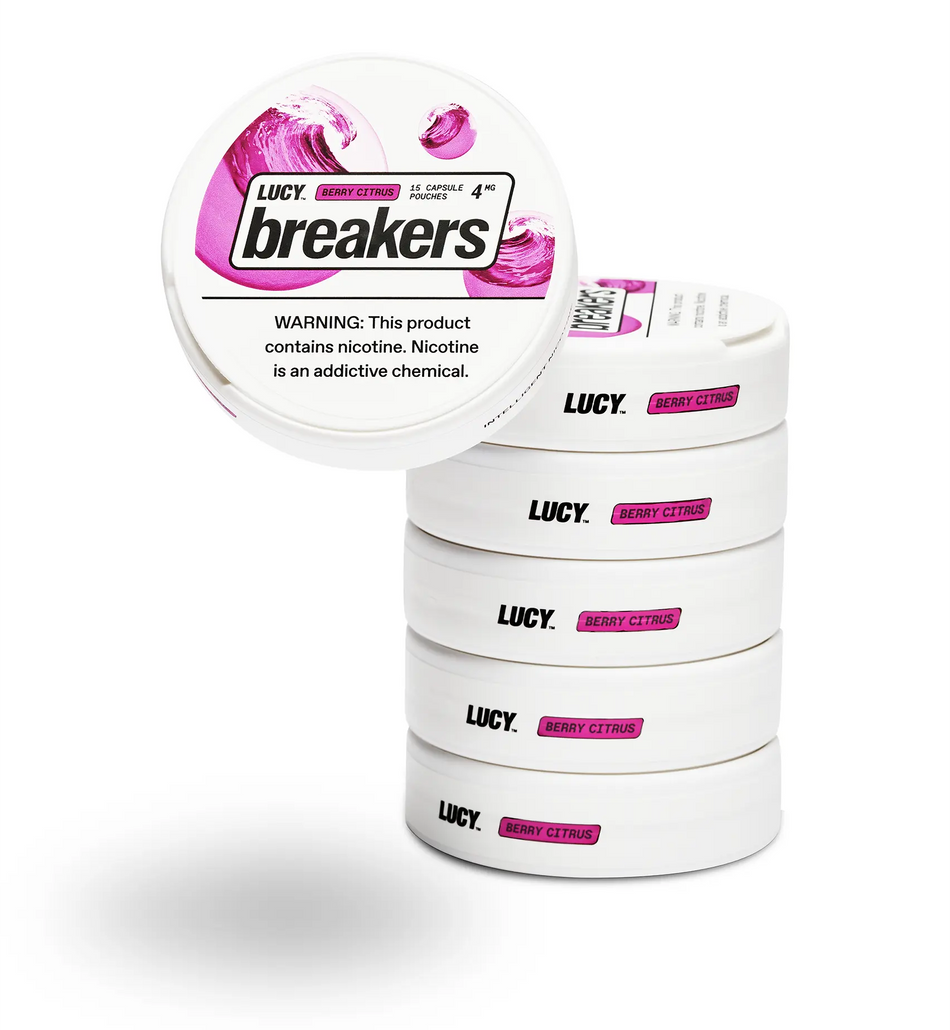 Lucy Breakers Nicotine Pouches | 4MG | 15 Capsule Pouches Per Pack | 5 Pack | Berry Citrus