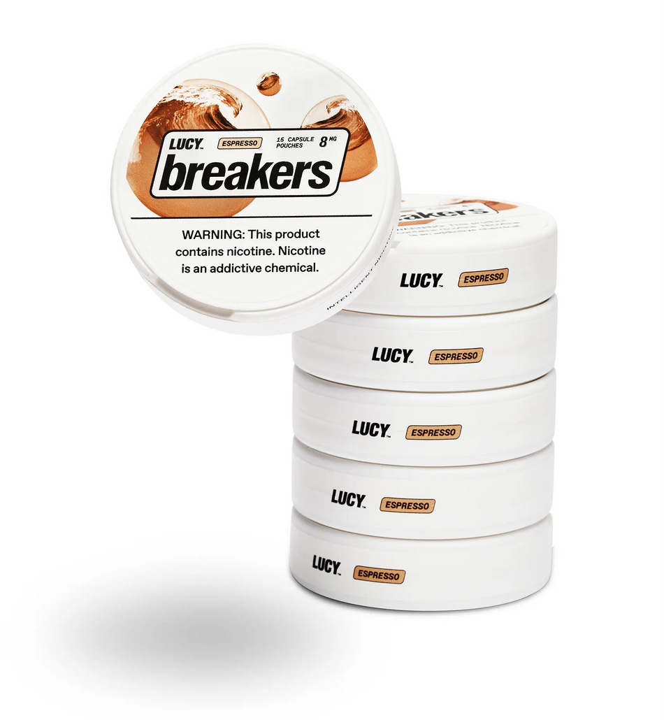 Lucy Breakers Nicotine Pouches | 8MG | 15 Capsule Pouches Per Pack | 5 Pack | Espresso