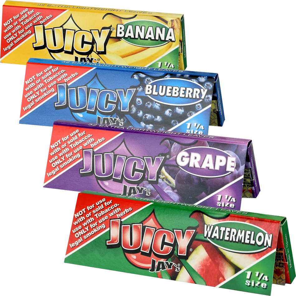 Juicy Jays Rolling Paper | Vegan Gum | 1 1/4 Size | 24 Pack | Multiple Flavor Option