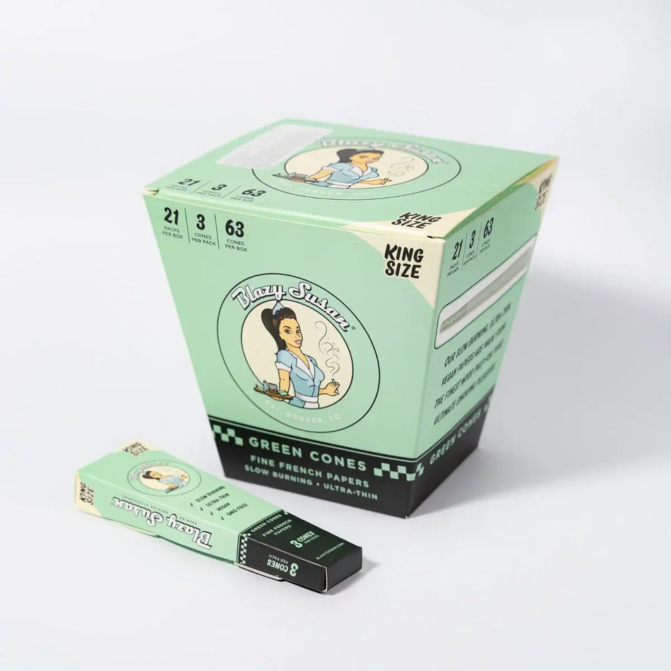 Blazy Susan Green King Size Cones | 63 Cones | 21 Packs/Box | 3 Cones/Pack