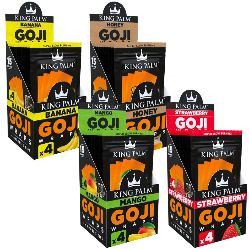 King Palm Goji Wraps | 4 Model X Tips | 15 Per Box | Multiple Flavor Option