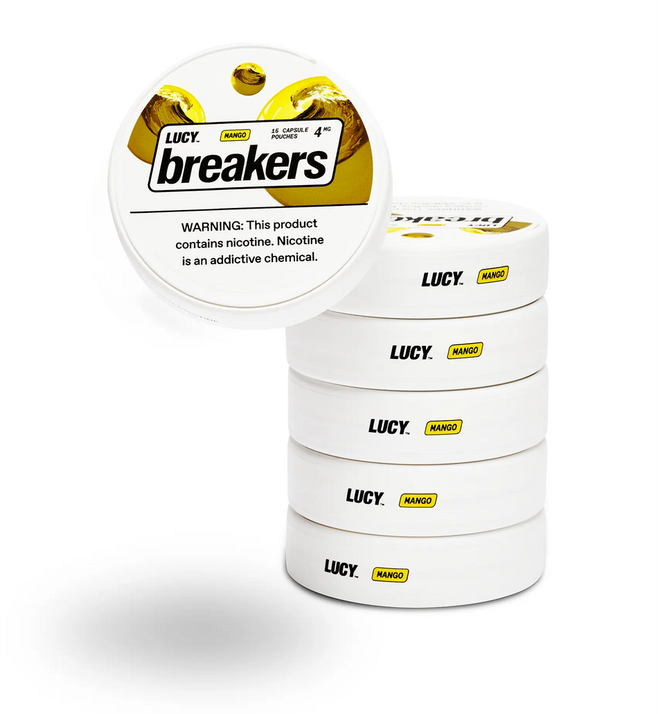 Lucy Breakers Nicotine Pouches | 4-8MG | 15 Capsule Pouches Per Pack | 5 Pack | Mango