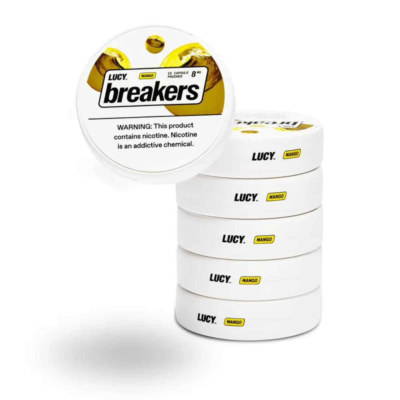 Lucy Breakers Nicotine Pouches | 4-8MG | 15 Capsule Pouches Per Pack | 5 Pack | Mango