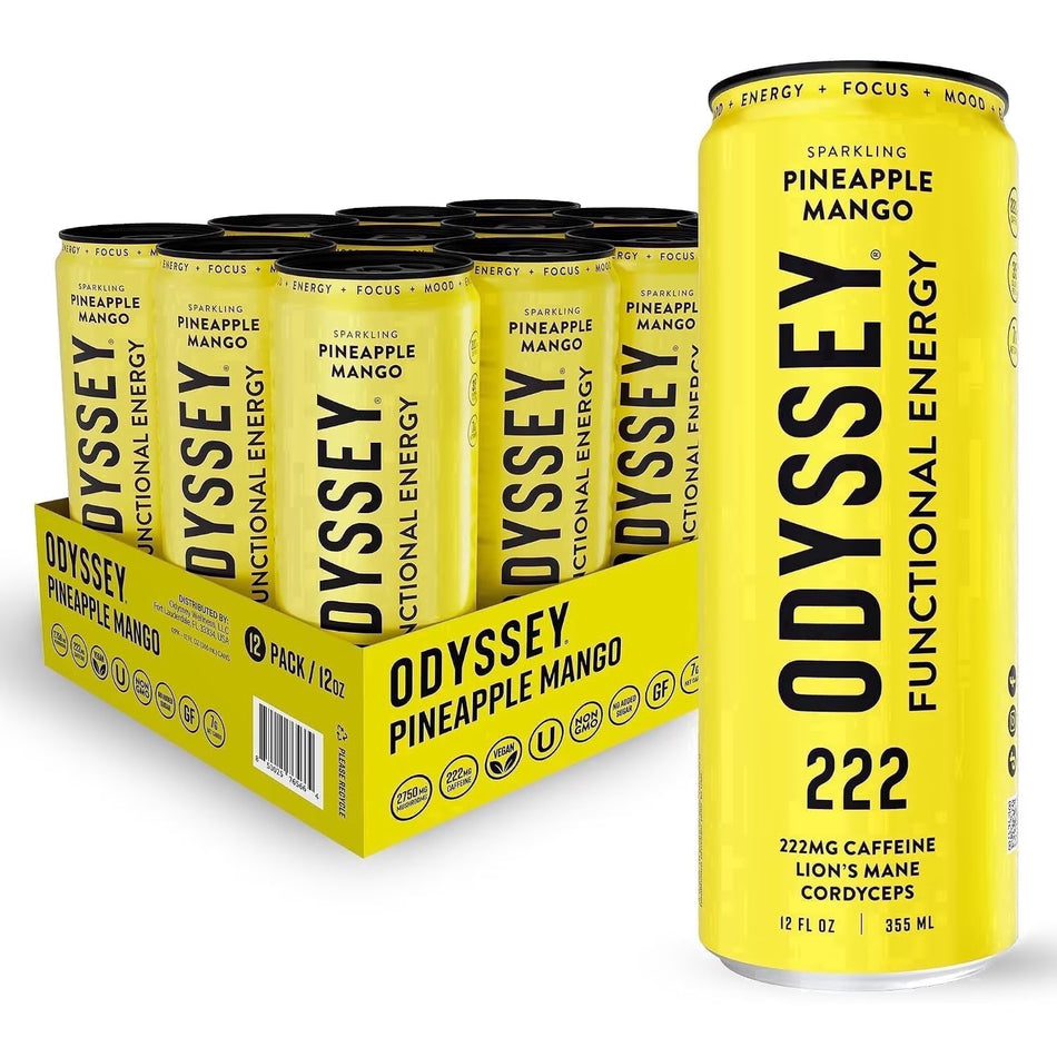 Odyssey Sparkling Energy Drink-222mg Caffeine | 12Pk | Multiple Flavor Options |