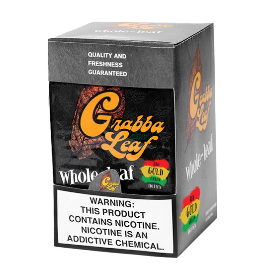 Grabba Leaf (Black) | Whole Leaf | Red Gold Green Edition | 10 Pack Box